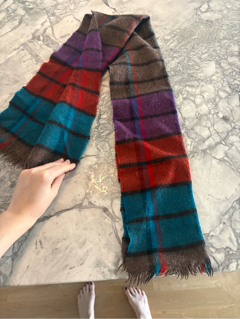 Unisex Multi-Color Plaid Wool Scarf - Brown, Teal, Red, Purple